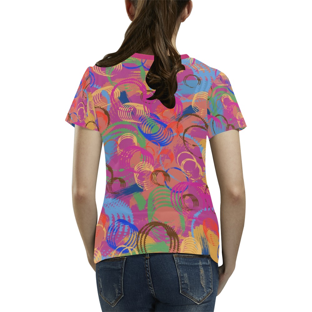 Paint and Rings Abstract All Over Print T-Shirt for Women (USA Size) (Model T40)