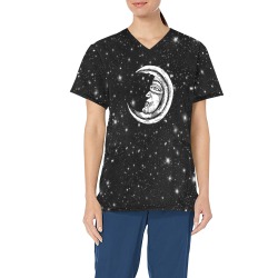 Mystic Moon and Stars All Over Print Scrub Top