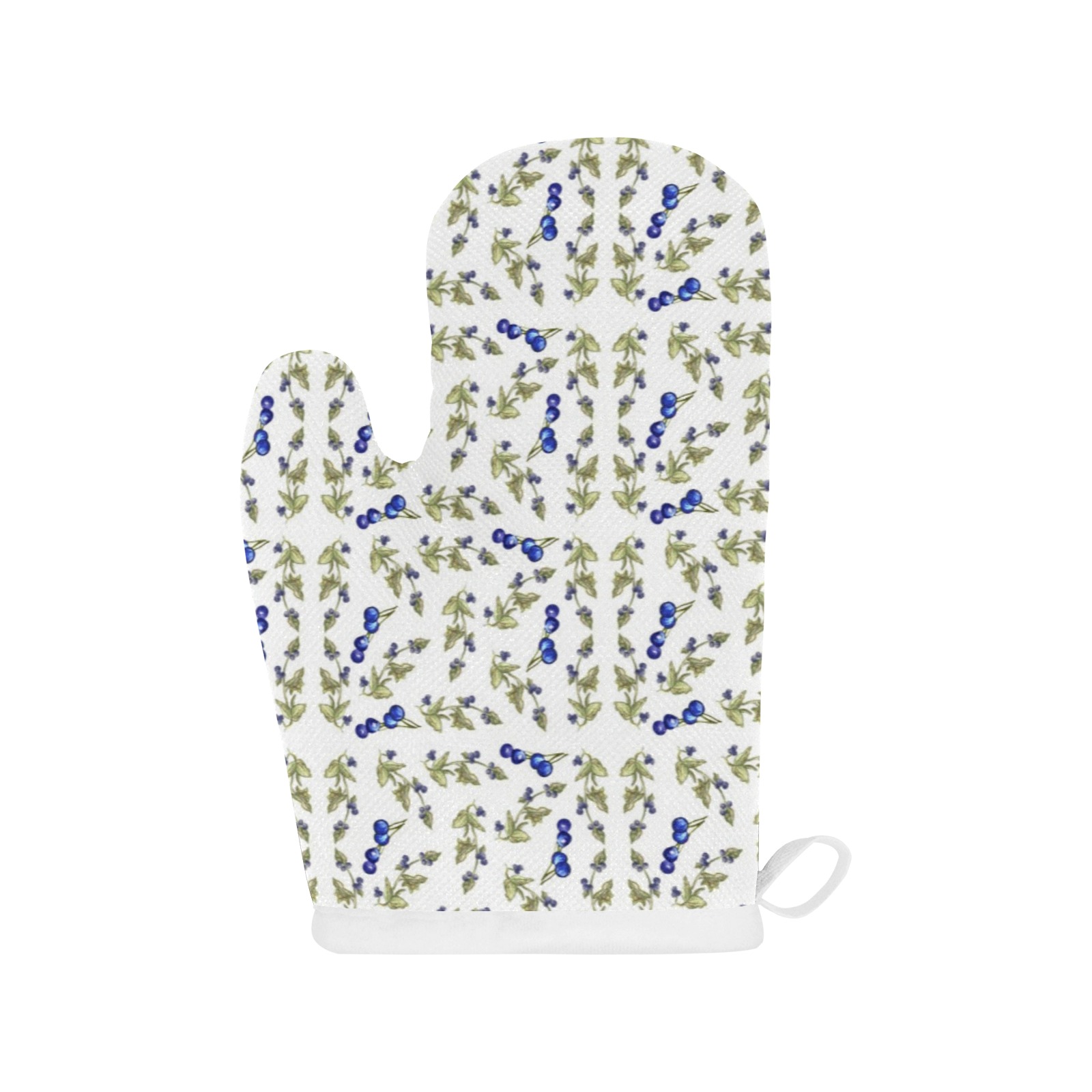 Blueberries On Leaves Stem Vine Pattern by Kristie Hubler Linen Oven Mitt (Two Pieces)