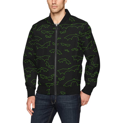 Neon Green Bats All Over Print Bomber Jacket for Men (Model H31)