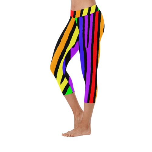 Rainbow Zebra Print Women's Low Rise Capri Leggings (Invisible Stitch) (Model L08)