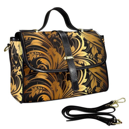Black and Gold Floral Swirl Print