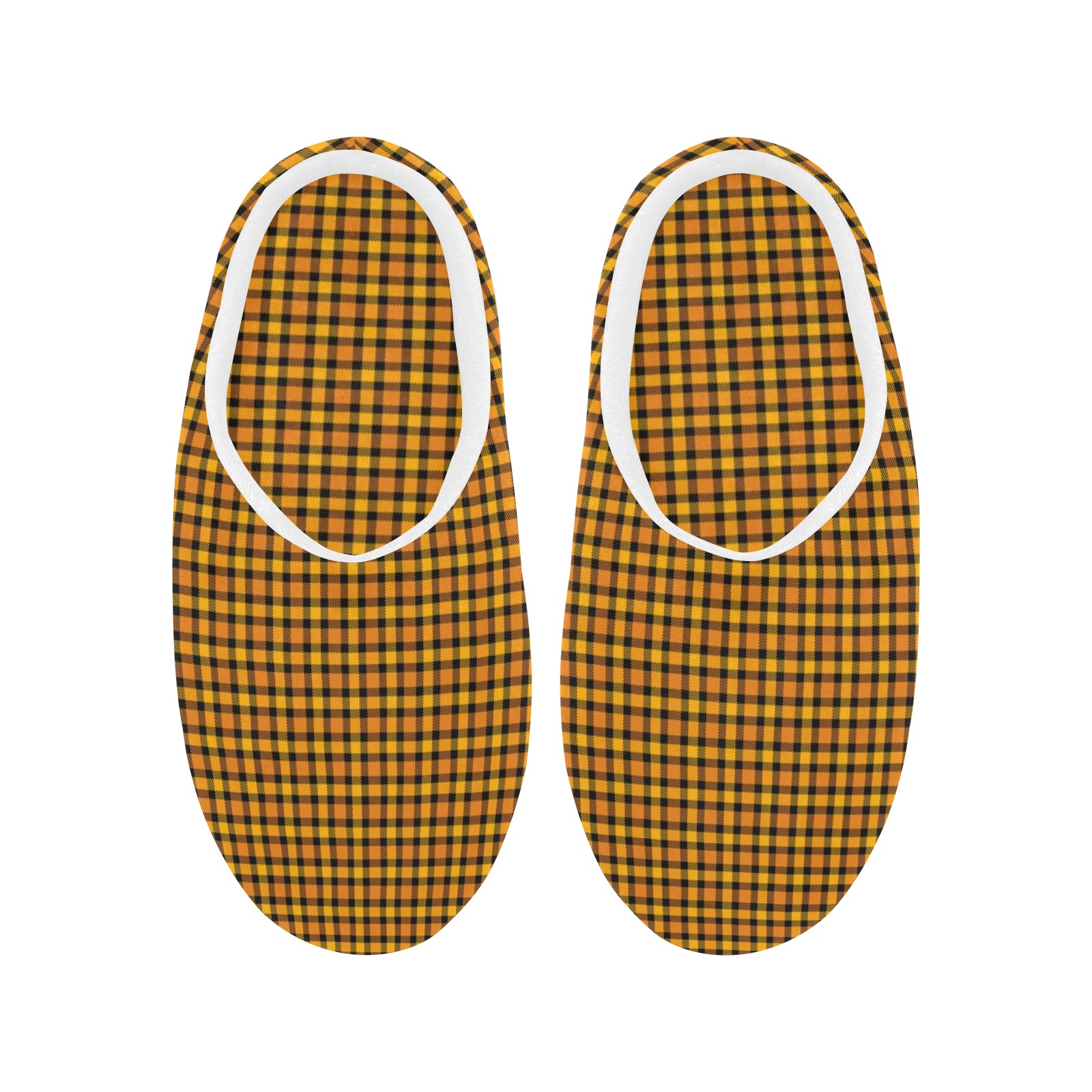 Orange Black Plaid Women's Non-Slip Cotton Slippers (Model 0602)