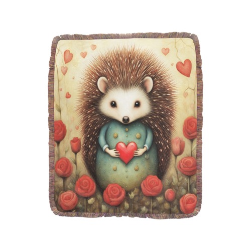 Hedgehog Love 2 Ultra-Soft Fringe Blanket 50"x60" (Mixed Green)