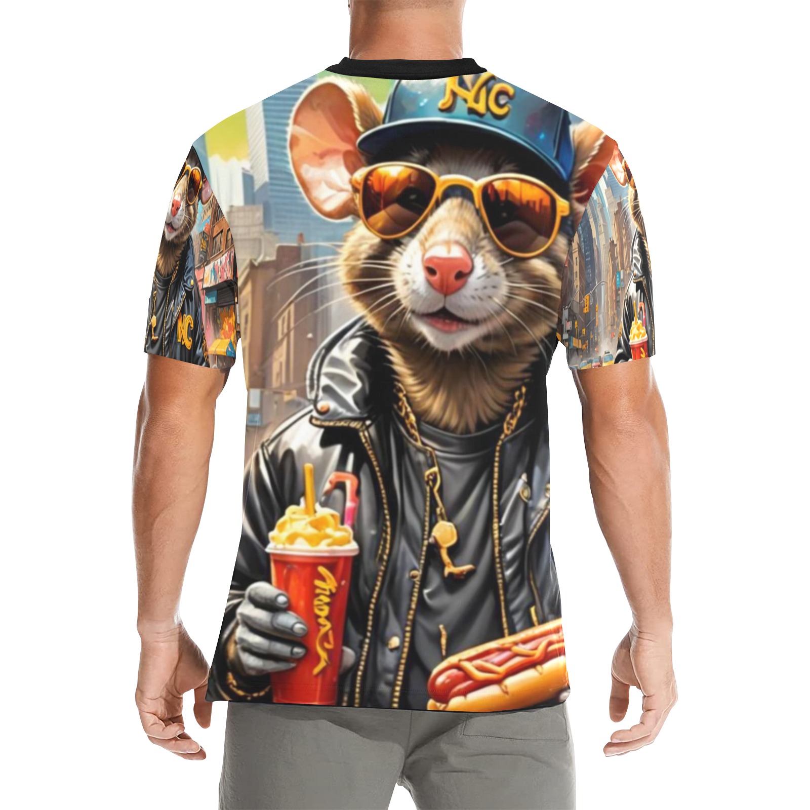 HOT DOG EATING NYC RAT 7 Men's All Over Print Crew Neck T-Shirt (Model T40-2)