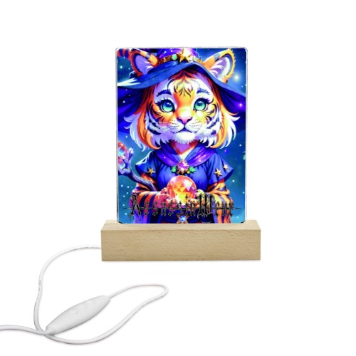Tiger Cub Wiccan Acrylic Photo Print with Colorful Light Square Base 5"x7.5"