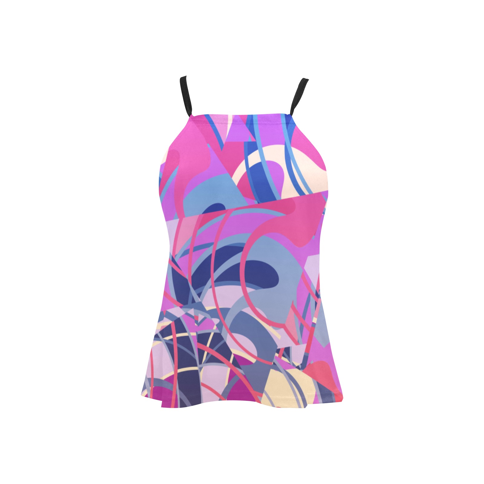 Summer Violet Coral Abstract Tangles Loose Fit Halter Neck Top (Model T68)