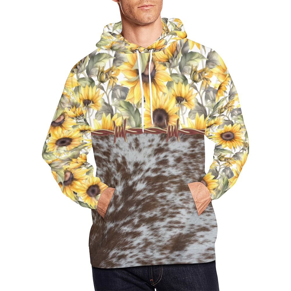 AOP ADULT SunflowerHide1 All Over Print Hoodie for Men (USA Size) (Model H13)