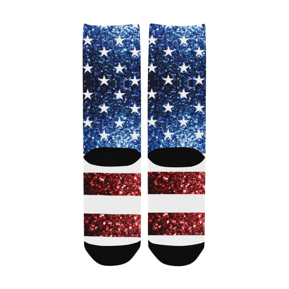 Sparkly USA flag America Red White Blue faux Sparkles patriotic bling 4th of July Women's Custom Socks