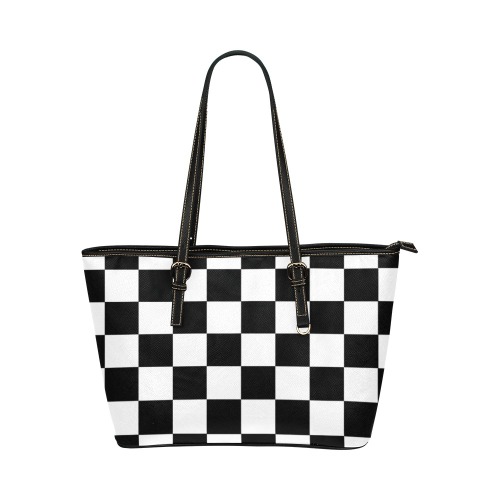 Checkers White tote sm Leather Tote Bag/Small (Model 1651)