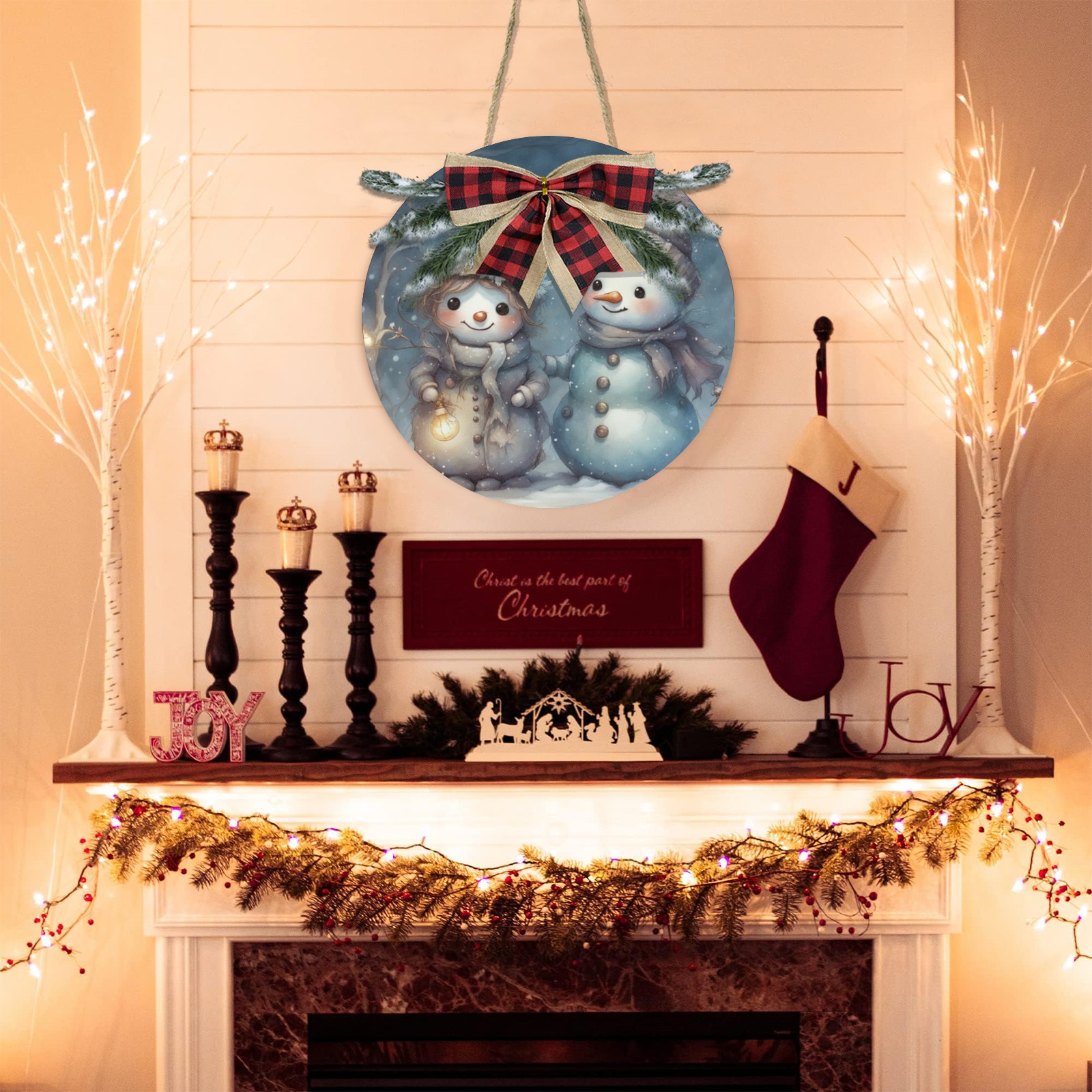 Snowman Couple Christmas Door Hanger (11.8inch)