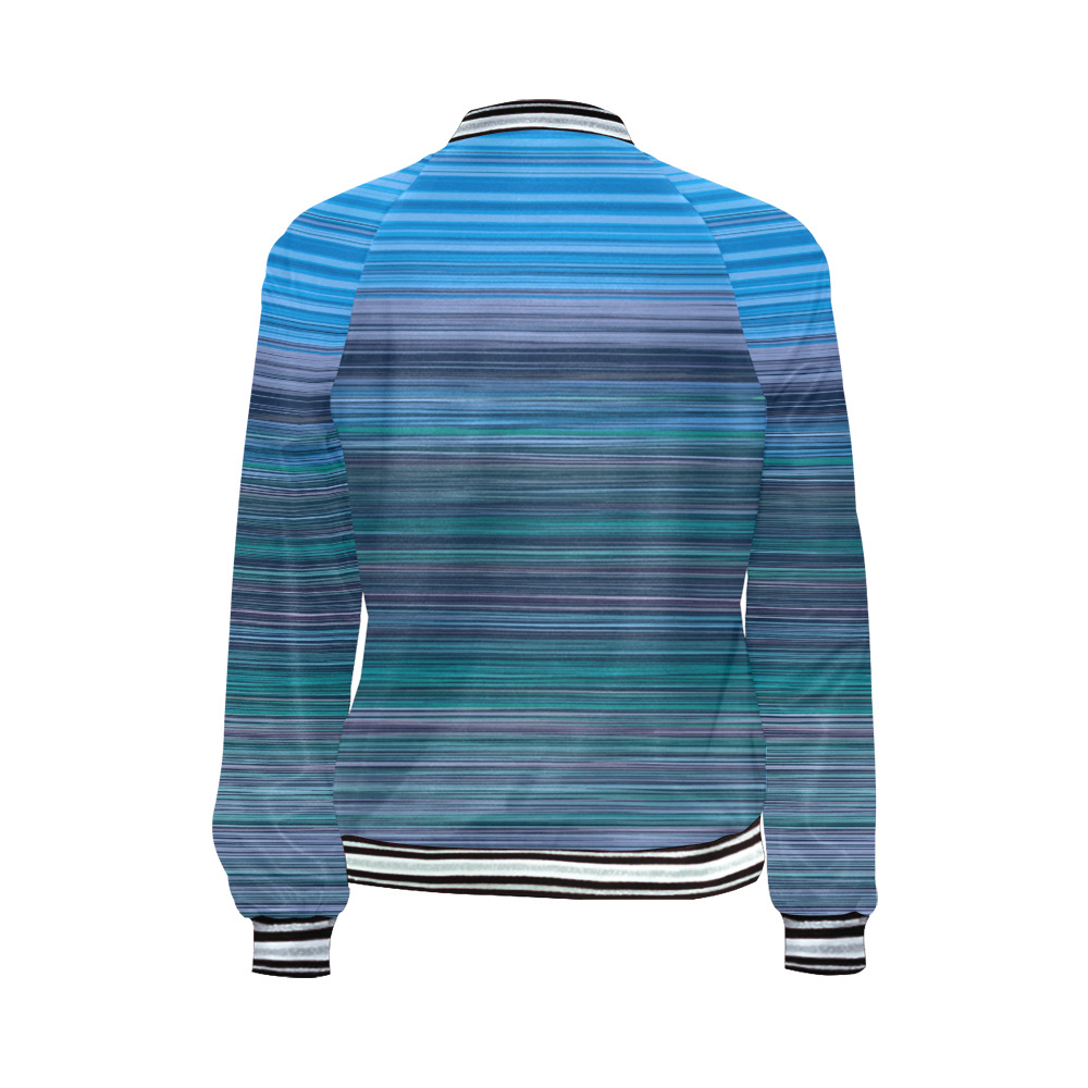 Abstract Blue Horizontal Stripes All Over Print Bomber Jacket for Women (Model H21)
