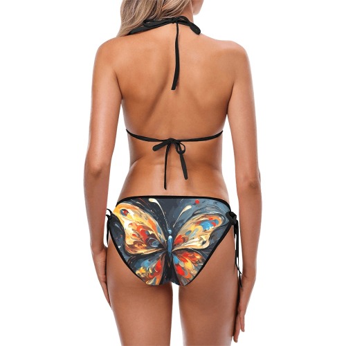 Yellow butterflies against the black background. Custom Bikini Swimsuit (Model S01)