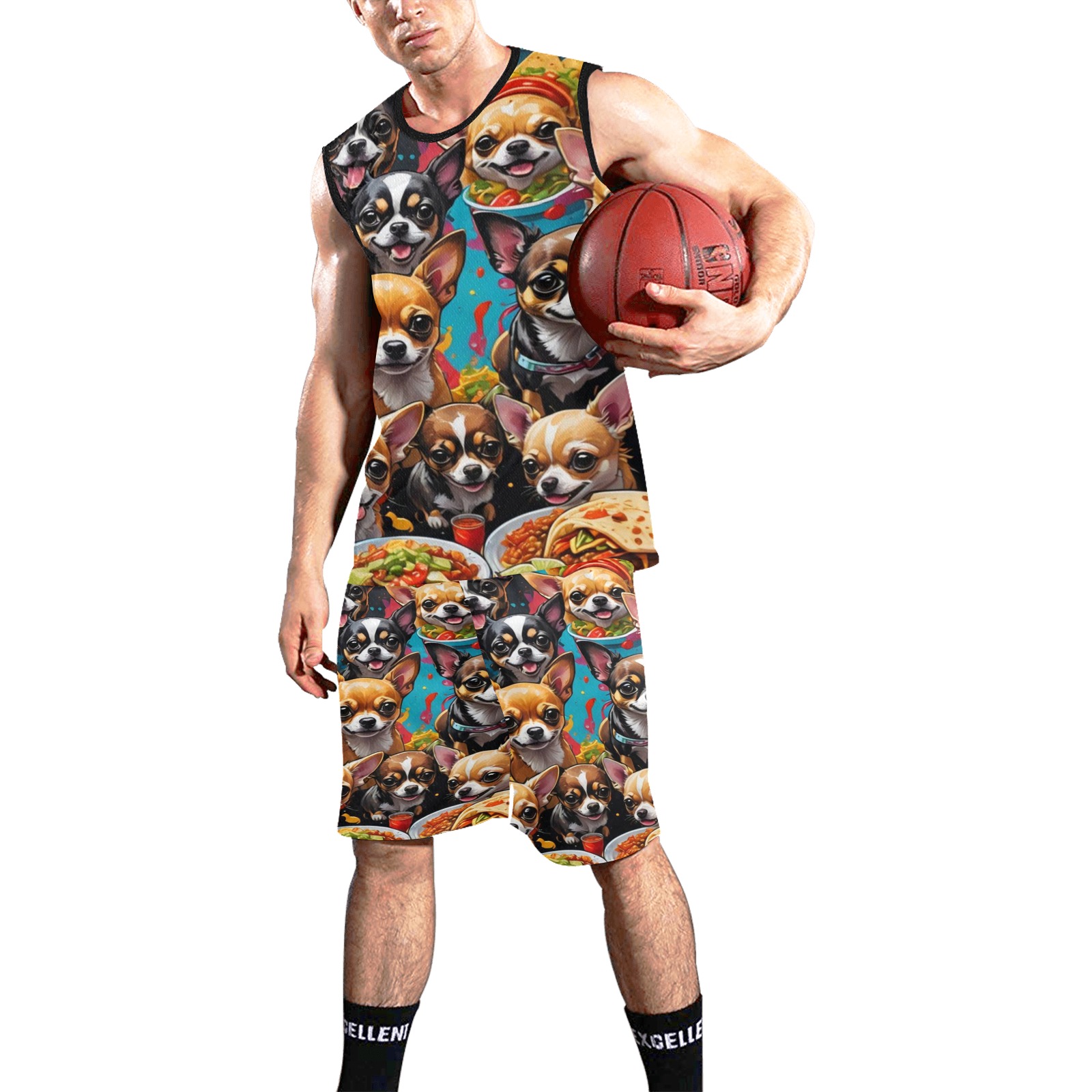 CHIHUAHUAS EATING MEXICAN FOOD 2 All Over Print Basketball Uniform