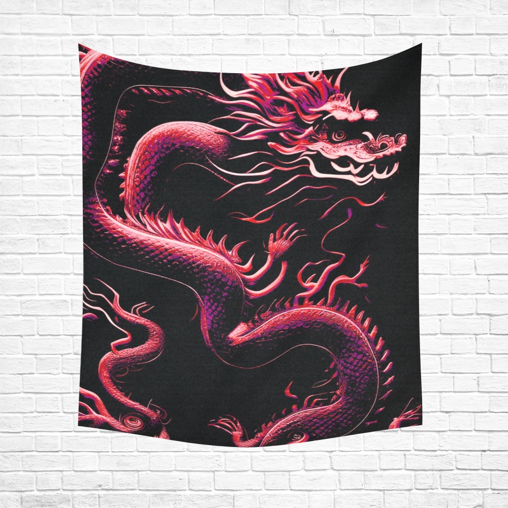 The Dragon Red Cotton Linen Wall Tapestry 51"x 60"