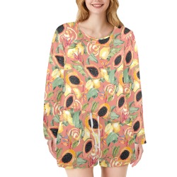 Succulent fruit tropical Women's Long Sleeve Scoop Neck Short Pajama Set