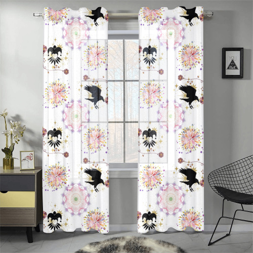 Harlequin and Crow Magic Square Fantasy Art Gauze Curtain 28"x84" (Two-Piece)