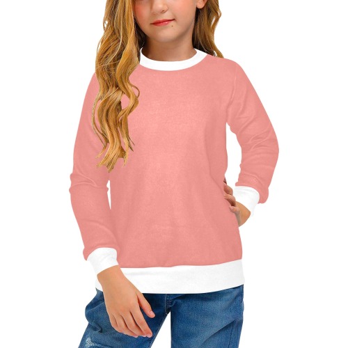 Burnt Coral Girls' All Over Print Crew Neck Sweater (Model H49)