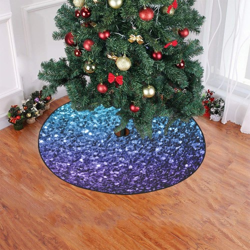 Aqua blue ombre faux glitter sparkles Christmas Tree Skirt 47" x 47"