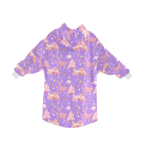 Pink and Purple and Gold Christmas Design Blanket Hoodie for Men