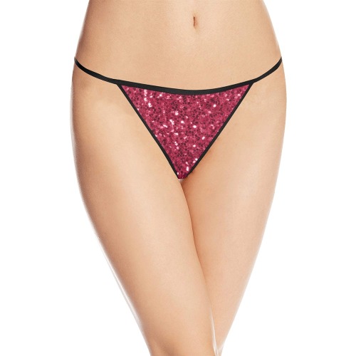 Magenta dark pink red faux sparkles glitter Women's All Over Print G-String Panties (Model L35)