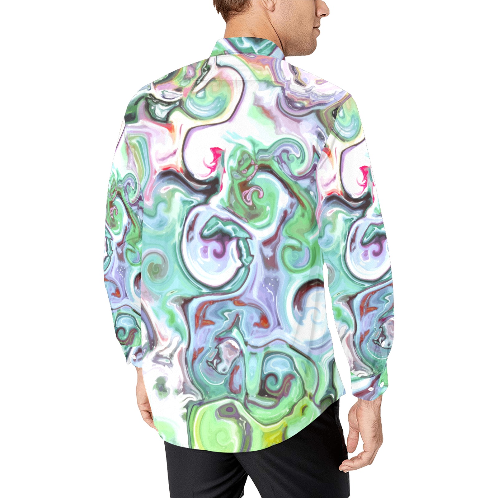 Cycles of Tropical Lime - white light rainbow abstract spirals Men's All Over Print Casual Dress Shirt (Model T61)