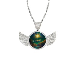 Celestial Swim Wings Silver Photo Pendant with Rope Chain