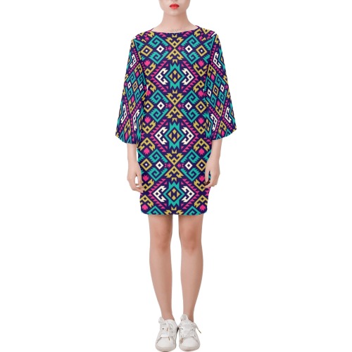 Abstract Pattern Colorful Bell Sleeve Dress (Model D52)