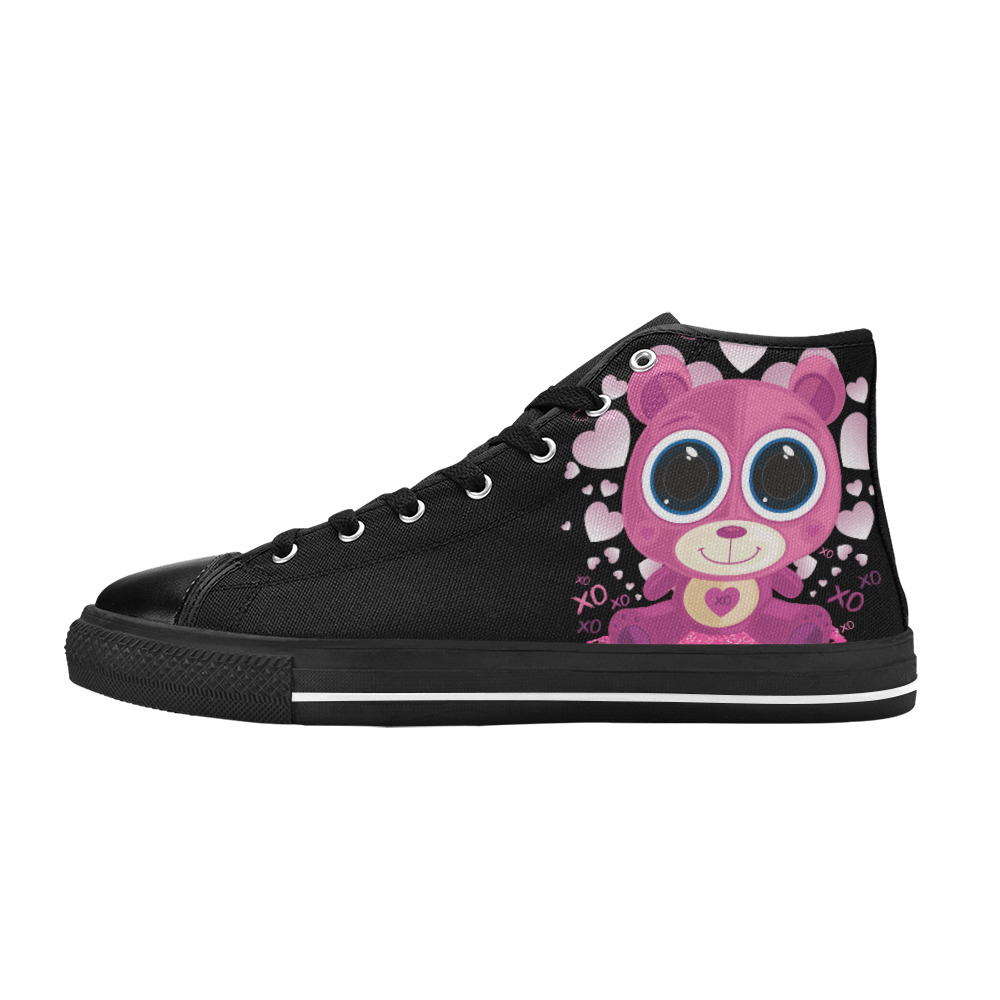 Valentine's Day Teddy Bear Women's Classic High Top Canvas Shoes (Model 017)