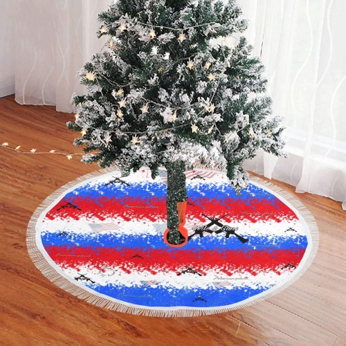 Girls n Guns patriot print Thick Fringe Christmas Tree Skirt 48"x48"