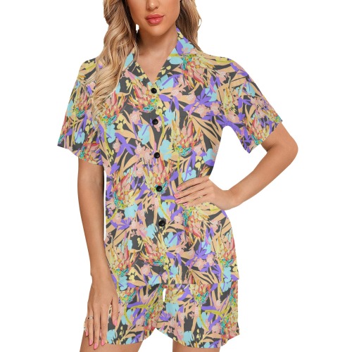 Modern floral boho vibrant Women's V-Neck Short Pajama Set
