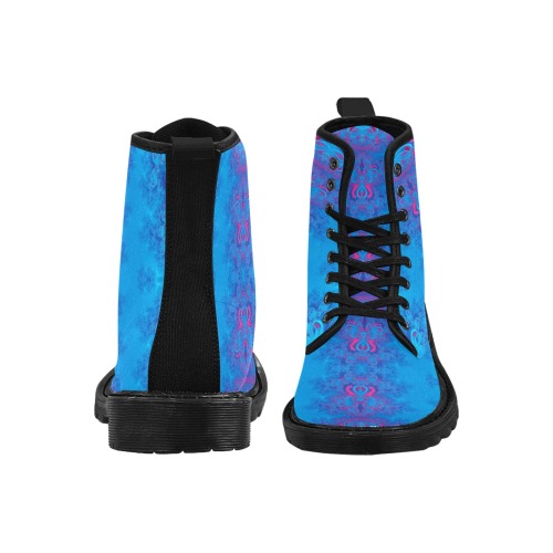 Blue Flowers on the Ocean Frost Fractal Martin Boots for Women (Black) (Model 1203H)