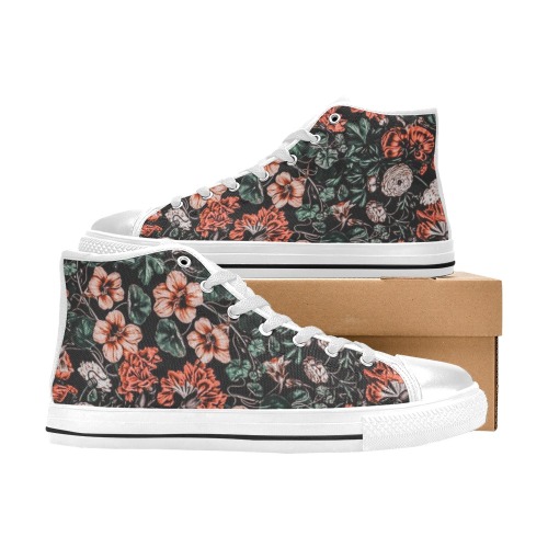 Cold Flower white Women's Classic High Top Canvas Shoes (Model 017)