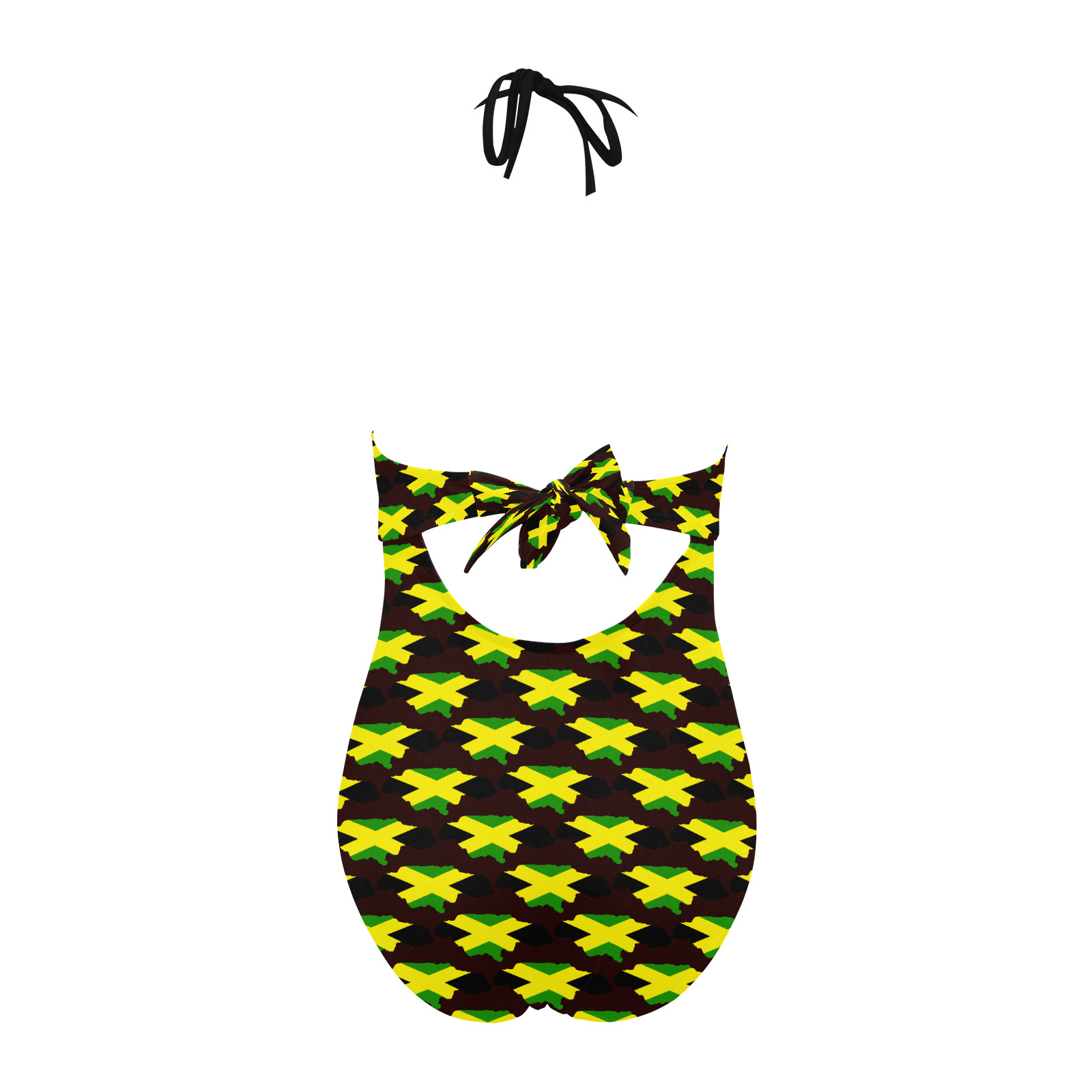 Jamaican Flag Maps Brown Backless Hollow Out Bow Tie Swimsuit (Model S17)