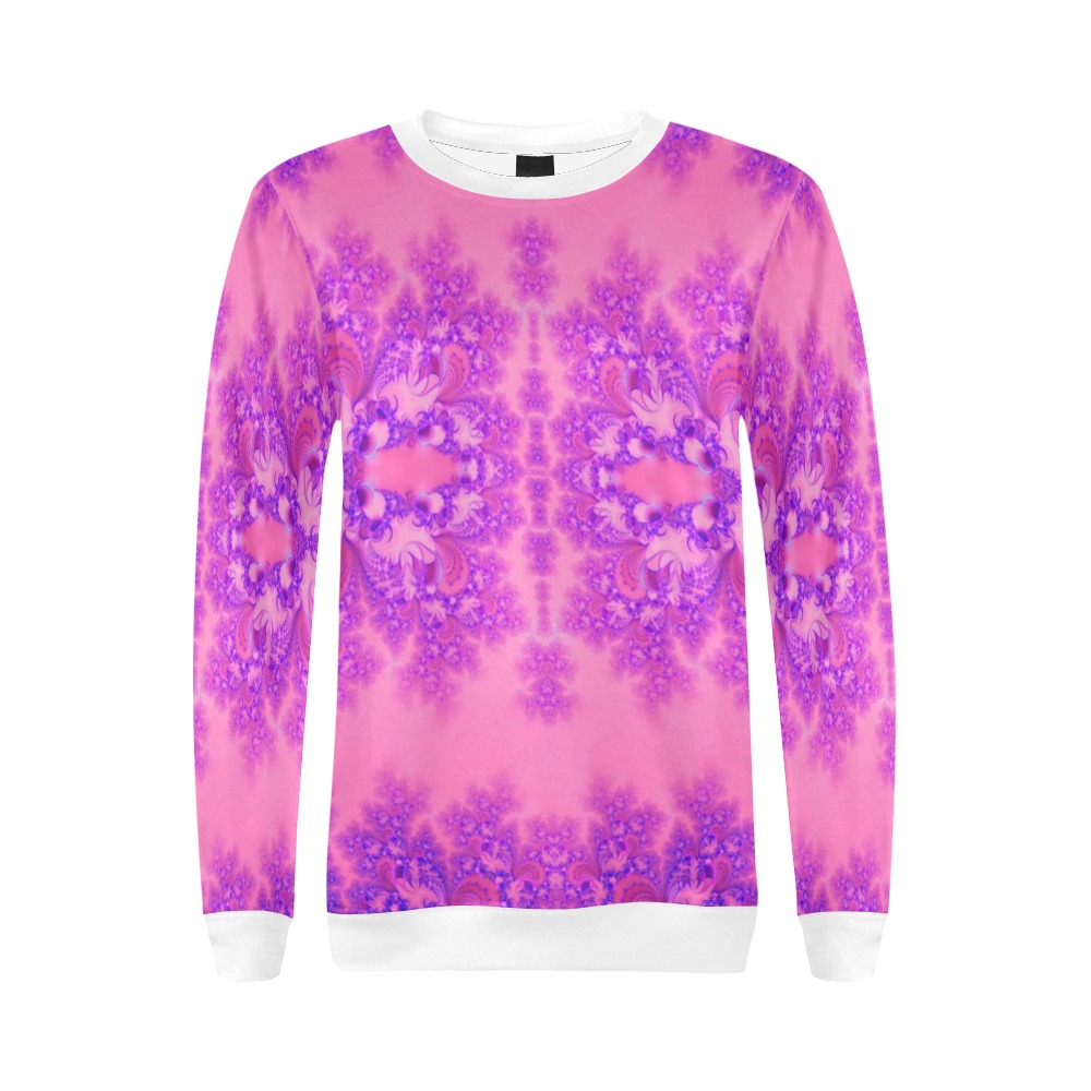 Purple and Pink Hydrangeas Frost Fractal All Over Print Crewneck Sweatshirt for Women (Model H18)