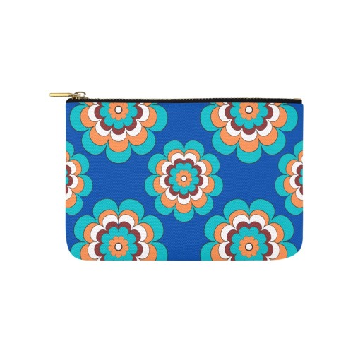 Turquoise Flowers on Blue Carry-All Pouch 9.5''x6''