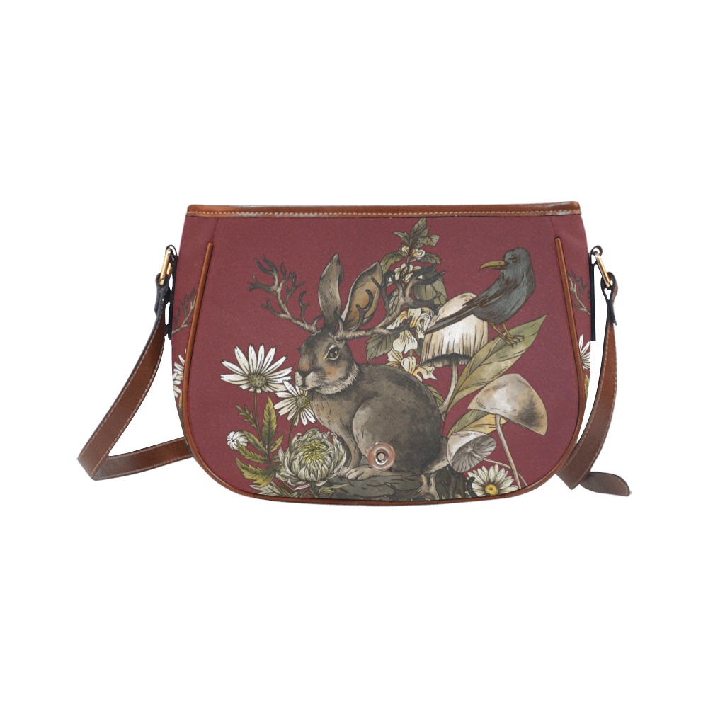 Cottage Witch Red Handbag Saddle Bag/Large (Model 1649)