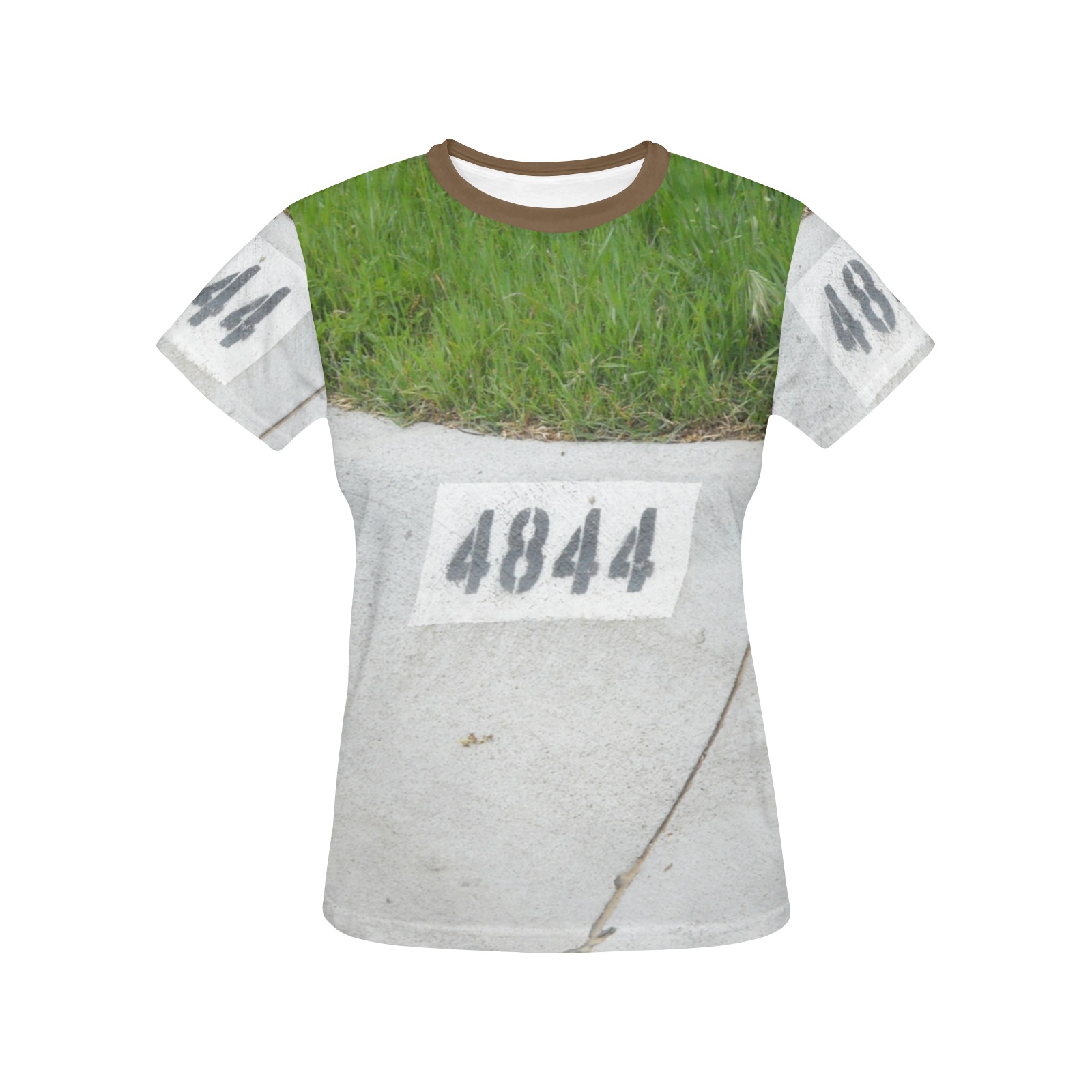 Street Number 4844 with brown collar Women's All Over Print Crew Neck T-Shirt (Model T40-2)