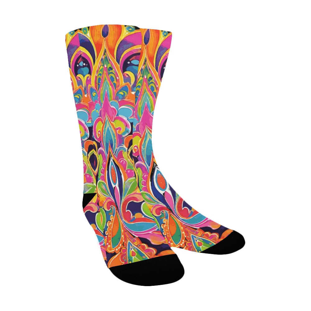 Abstract Retro Hippie Paisley Floral Women's Custom Socks