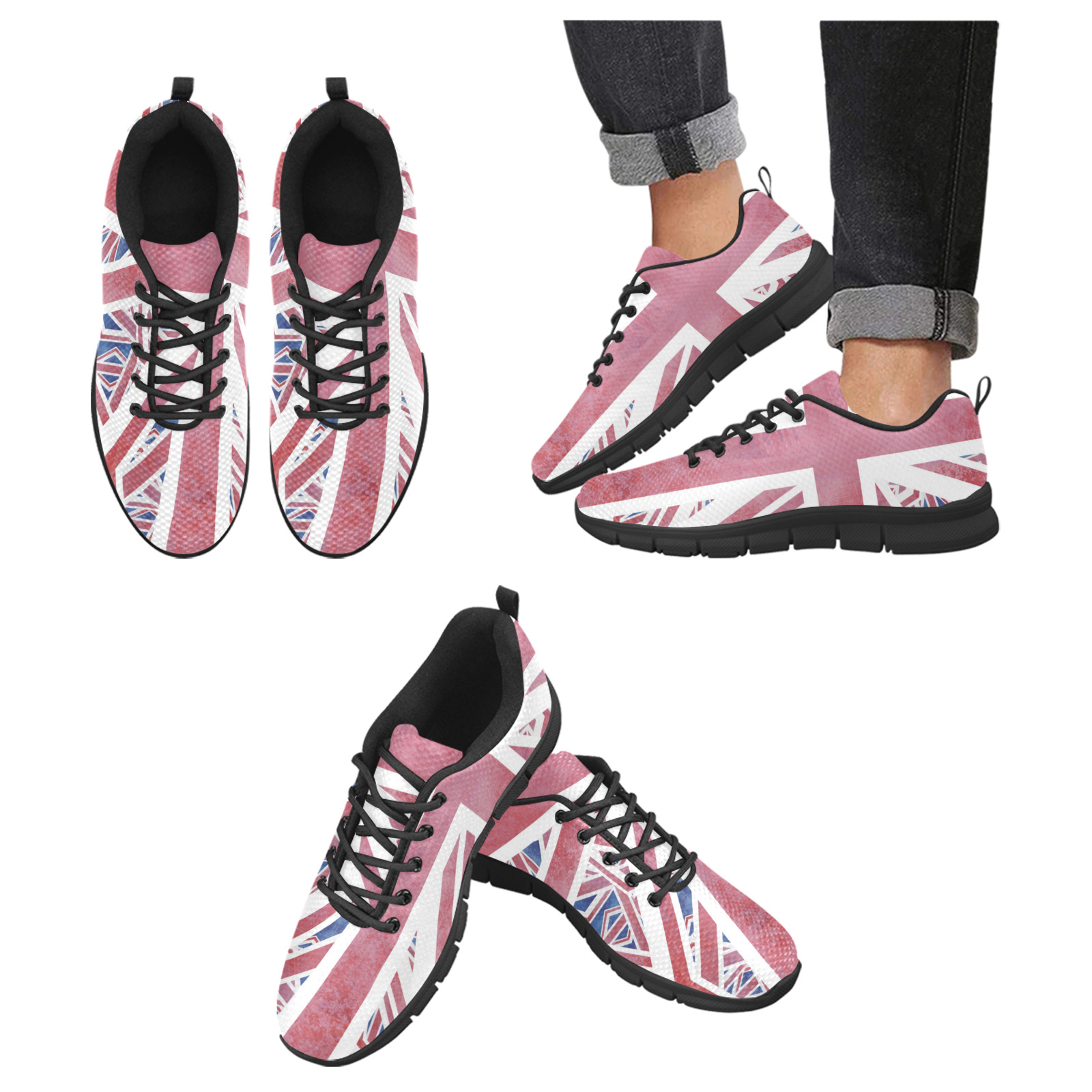 Abstract Union Jack British Flag Collage Women's Breathable Running Shoes (Model 055)