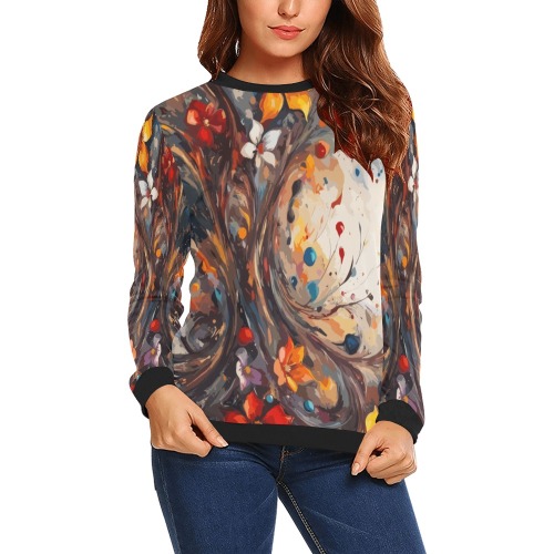 Fantasy abstract art of colorful flowers. All Over Print Crewneck Sweatshirt for Women (Model H18)