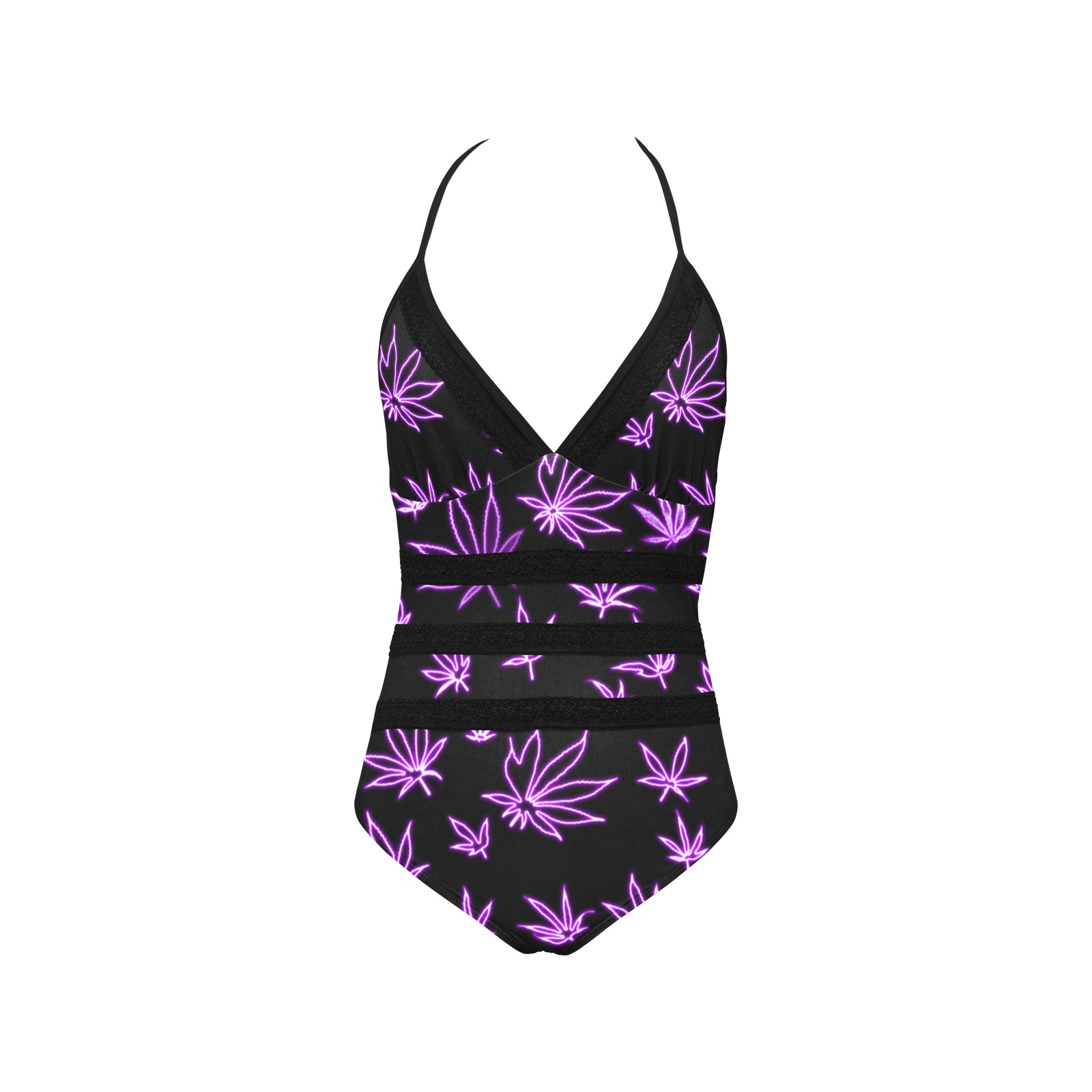 neon pot purple Lace Band Embossing Swimsuit (Model S15)