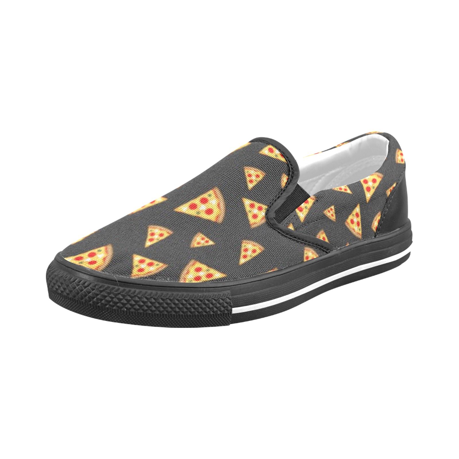 Cool and fun pizza slices dark gray pattern Men's Slip-on Canvas Shoes (Model 019)