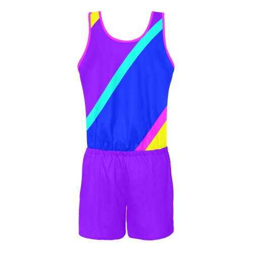 Bright Neon Colors Diagonal Purple All Over Print Vest Short Jumpsuit