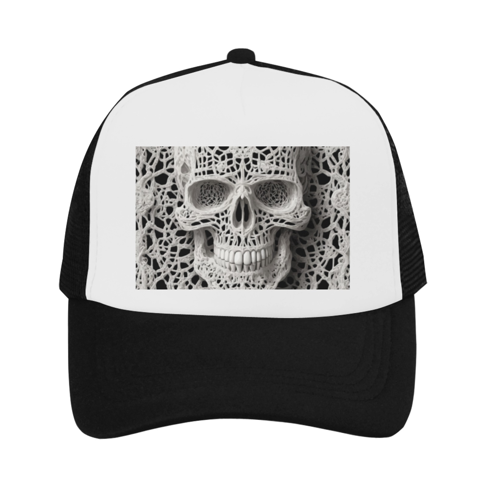 Funny elegant skull made of lace macrame Trucker Hat