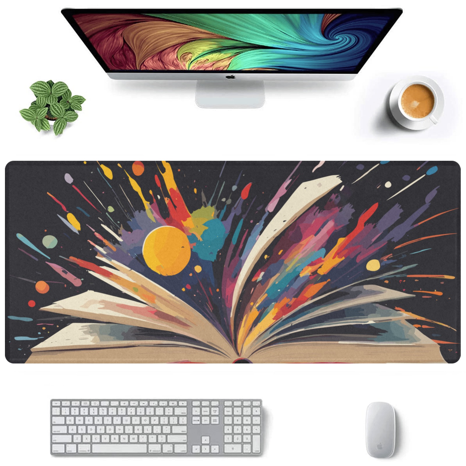 Reading creates knowledge abstract art on black Gaming Mousepad (35"x16")
