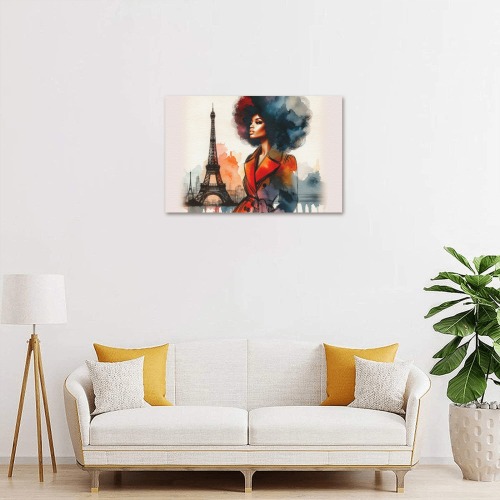 Afro American Watercolor Paris Upgraded Canvas Print 18"x12"