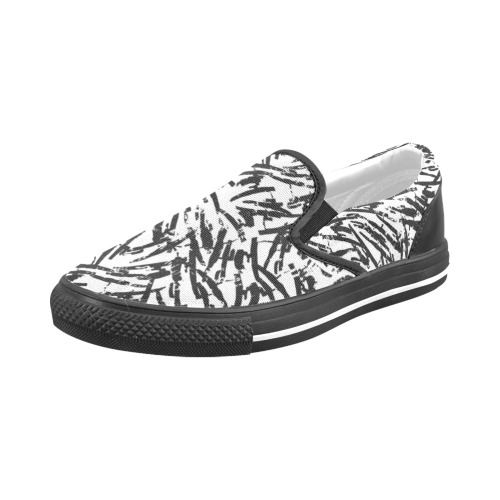 Brush Stroke Black and White Men's Slip-on Canvas Shoes (Model 019)