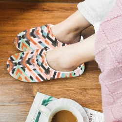 Mosaic stripes colorful 8 Women's Non-Slip Cotton Slippers (Model 0602)