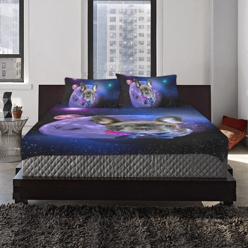 Dog French Bulldog and Planets 3-Piece Bedding Set
